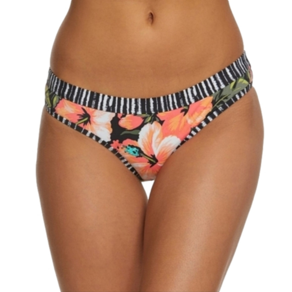 Skye Boracay Banded Hipster Bikini Bottom  Hibiscus Floral Stripped Size Large